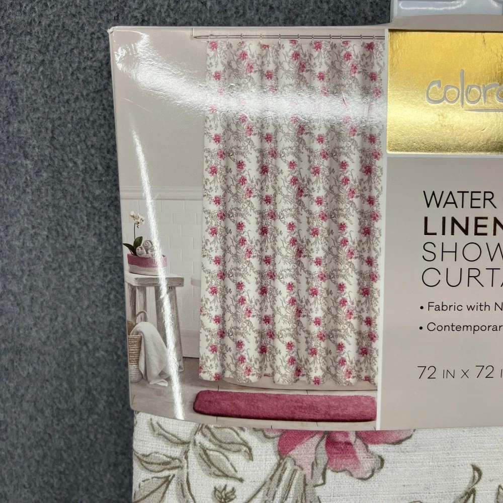Colordrift Shower Curtain 72x72 Ivory Pink Floral Water Garden Linen Blend